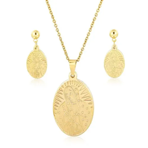 NTM2512 Elegant Oval Die Cast Character Pattern Necklace Earring Set for Women Jewelry Combo