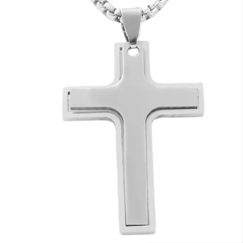 NTM1742 Cross Pendant Necklace Sleek Stainless Steel Christian Symbol Jewelry