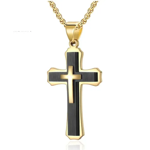 NTM1135 Men's Custom Two Tone Stainless Steel Cross Necklace Pendant