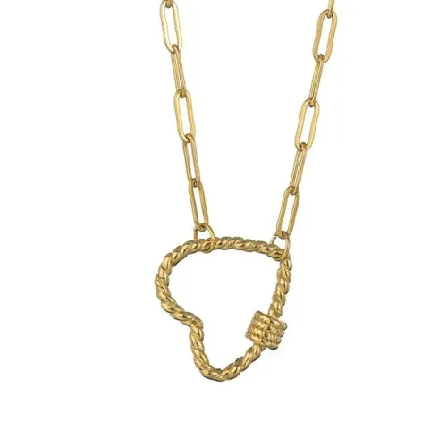 NTM3507 14K Gold Square Heart Pendant Necklace with Stainless Steel O Chain for Women