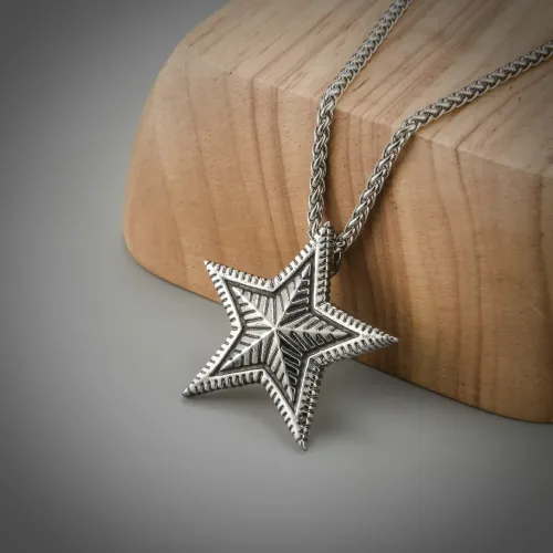 NTM2356 Men's Stainless Steel Lucky Star Pendant Five Pointed Star Oil Drop Necklace