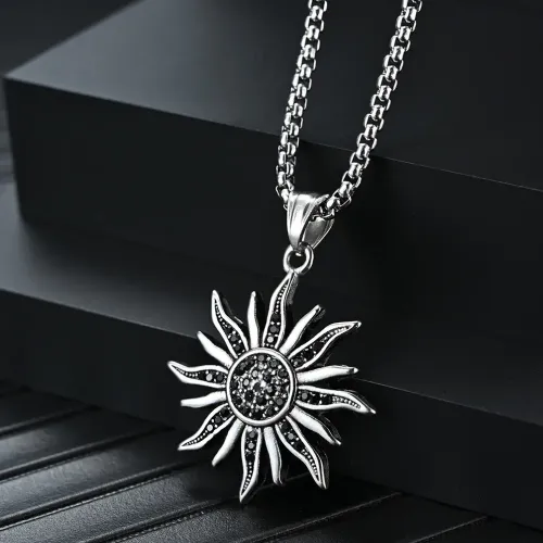 NTM1087 Stainless Steel Sunflower Pendant Sun God Necklace for Radiant Style