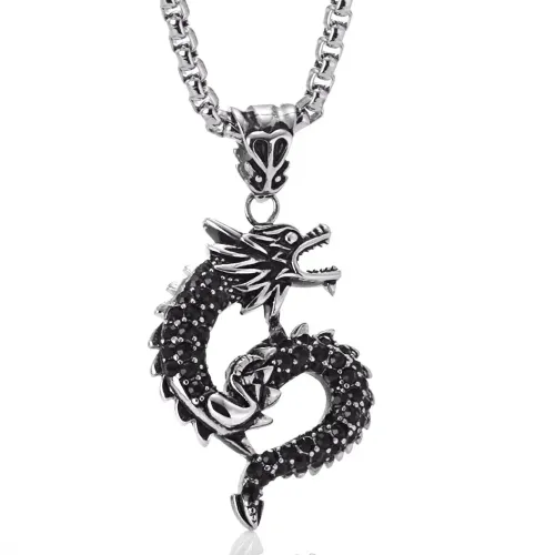 NTM2279 Dragon Diamond Pendant Unisex Stainless Steel Necklace for Men and Women