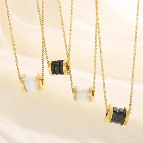 NTM2813 18K Gold Plated Stainless Steel Necklace with Ceramic Pendant for Women Elegant Clavicle Chain