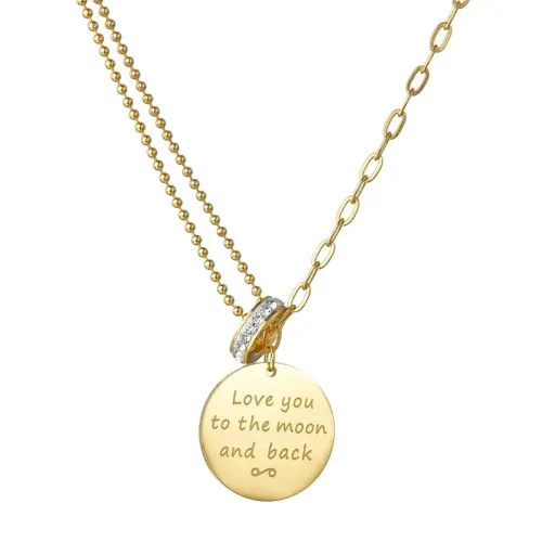 NTM3538 Double Layered Diamond engrave Studded Pendant Necklace for Women Stainless Steel Jewelry