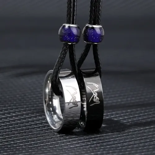 NTM4010 Color Changing Bead Half Heart Black Rose Gold Couples' Rings and Necklace Set