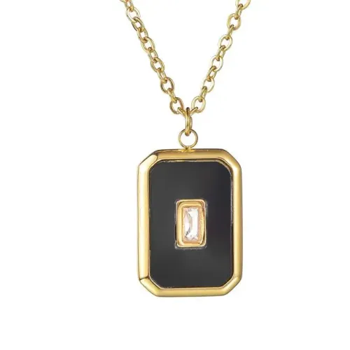 NTM3381 Stainless Steel Square Natural Stone Necklace for Women Modern Chinese Style Jewelry