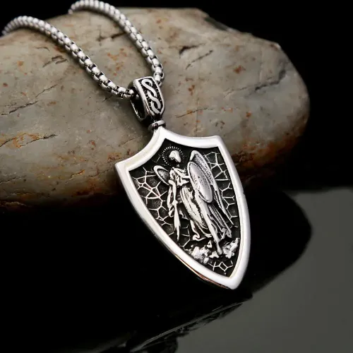 NTM975 Men's Archangel Shield Pendant Stainless Steel Necklace Jewelry