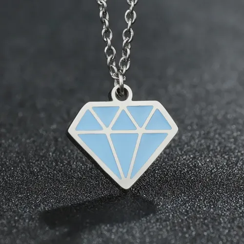 NTM1318 Trendy Year Round Diamond Shaped Pendant Stainless Steel Sweater Chain Necklace