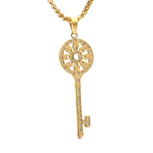 NTM2051 Crystal Key Pendant Necklace Stainless Steel Jewelry Gift for Women