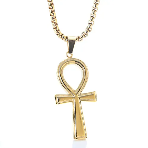 NTM2266 Egyptian Ankh Cross Pendant Unisex Gold Tone Stainless Steel Necklace