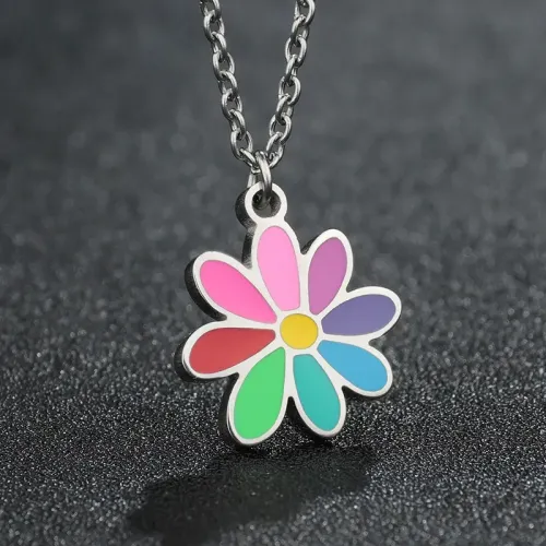 NTM1316 Spring Autumn Multicolor Flower Pendant Stainless Steel Sweater Chain Necklace