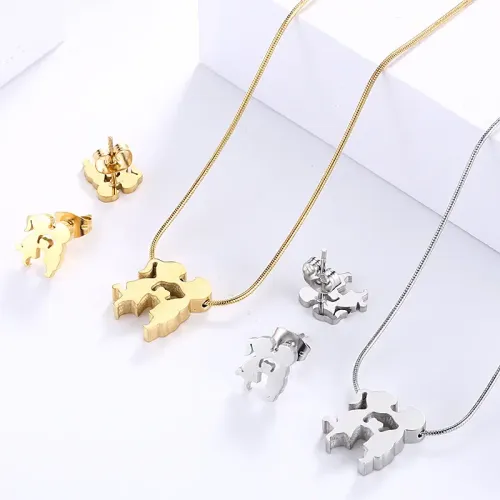 NTM2698 Gold Plated Stainless Steel Necklace Earrings Set Unisex Jewelry Gift