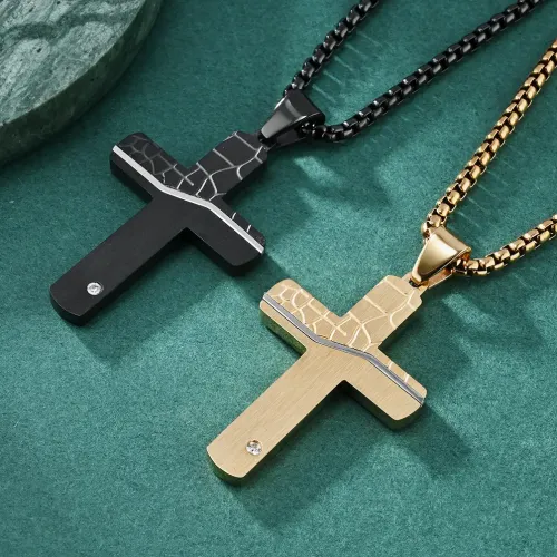 NTM1127 Men's Dual Tone Cracked Earth Cross Necklace Stainless Steel Pendant Accessory