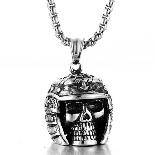 NTM2158 Helmet Skull Pendant Necklace Stainless Steel Biker Skull Cap Charm