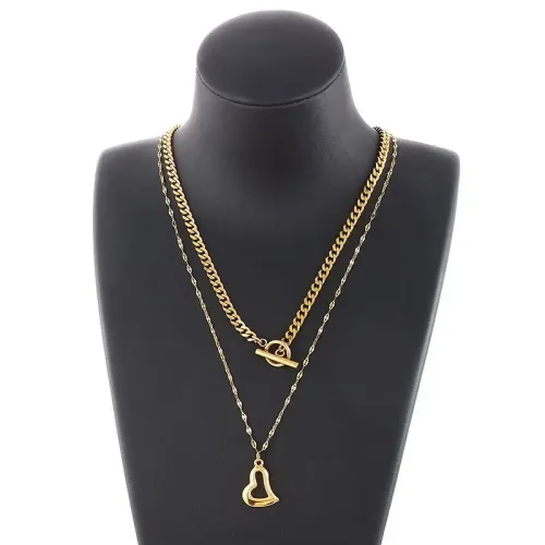 NTM2932 Layered Hollow Heart Necklace, Peach Love Collarbone Chain, Sweater Necklace Jewelry