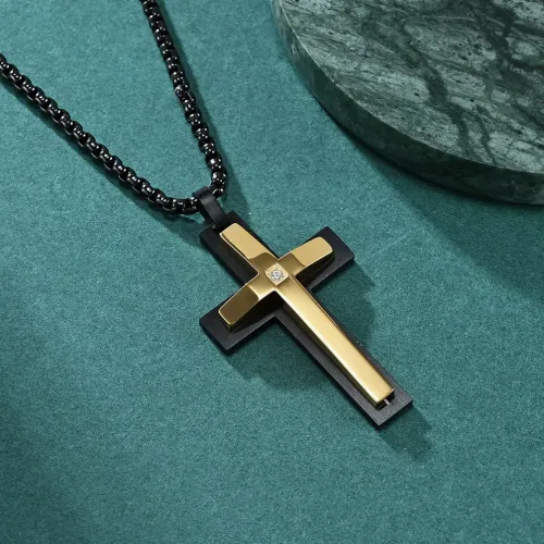 NTM1129 Custom Double Layer Beveled Diamond Cross Pendant Men's Hip Hop Necklace
