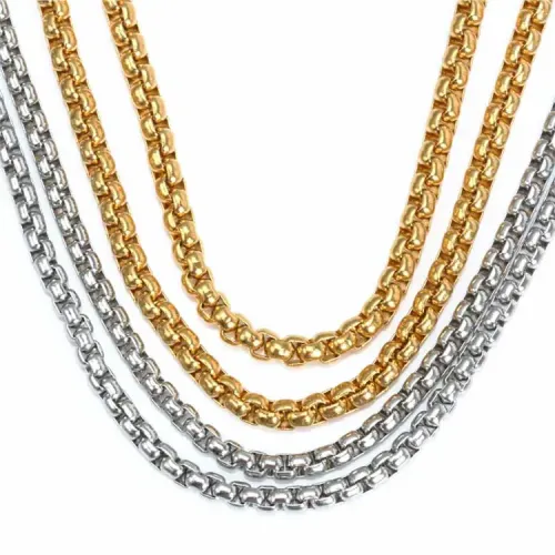 NTM1346 Square Pearl Pendant with Chain Stainless Steel Clavicle Necklace Round Box Link