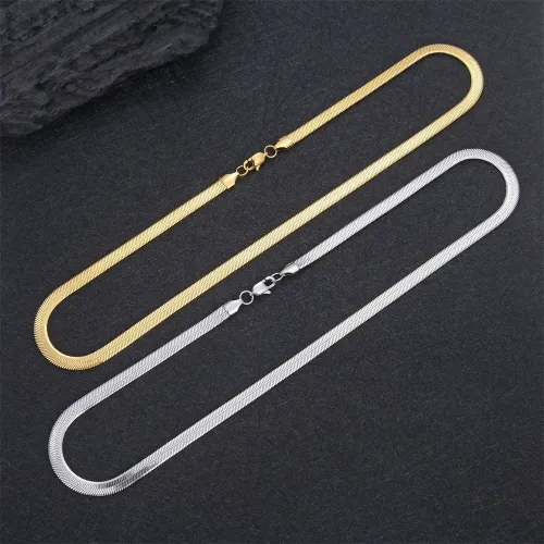 NTM2360 Unisex 6MM Gold Razor Blade Chain Flat Snakebone Stainless Steel Necklace