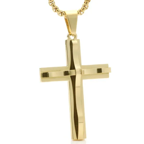 NTM1345 Double Layered Cross Pendant Multilayer Stainless Steel Cross Necklace for Trendsetters