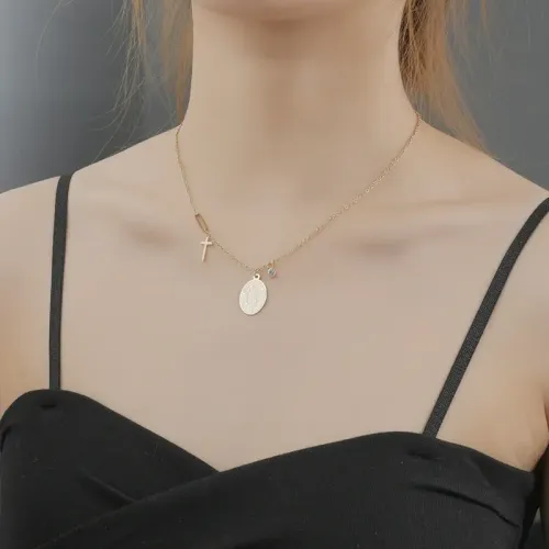 NTM3384 Stainless Steel Butterfly Cross Pendant Clavicle Chain Necklace for Women Elegant Jewelry