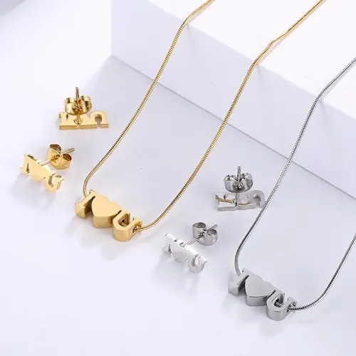 NTM2763 Four Leaf Clover Stud Earrings Necklace Set Stainless Steel Women's Jewelry