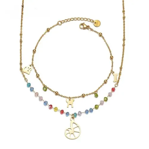 NTM3703 14K Gold Hollow Cat Snail Pendant Necklace and Bracelet Set Stainless Steel Jewelry