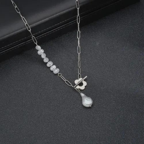 NTM3734 Geometric Pearl Necklace with Flower OT Clasp Women's Collarbone Chain