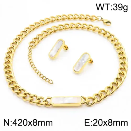 NTM3054 Gold Chunky Chain Necklace Bracelet Set Bold Clavicle Jewelry Combo