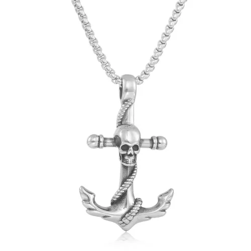 NTM1356 Anchor Skull Pendant Punk Style Stainless Steel Nautical Necklace