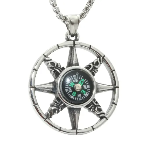 NTM1505 Compass Pendant Necklace Hollow Stainless Steel Nautical Jewelry