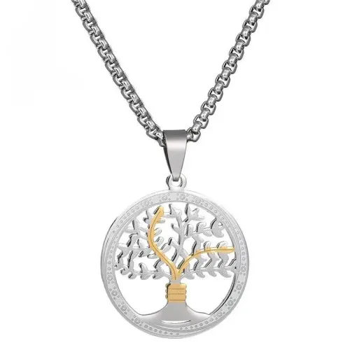 NTM3691 Gold Tone Tree of Life Pendant Necklace with Stainless Steel Chain Hollow Jewelry