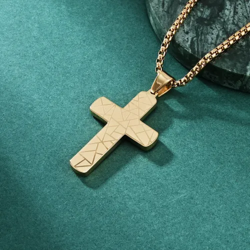 NTM1105 Cracked Design Stainless Steel Cross Pendant Hip Hop Men's Necklace