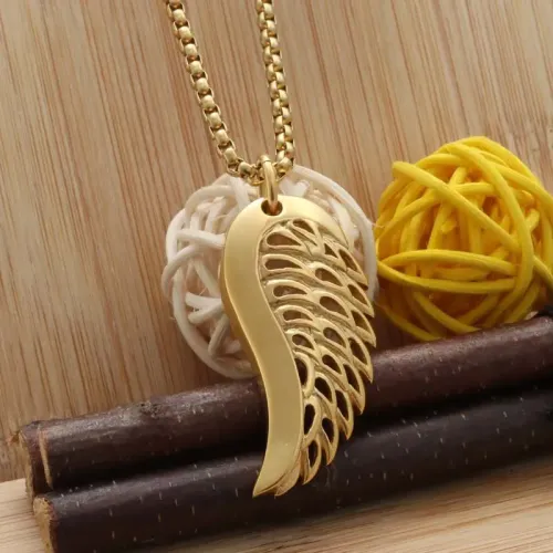 NTM1951 Angel Wing Pendant Punk Stainless Steel Feather Necklace for Women