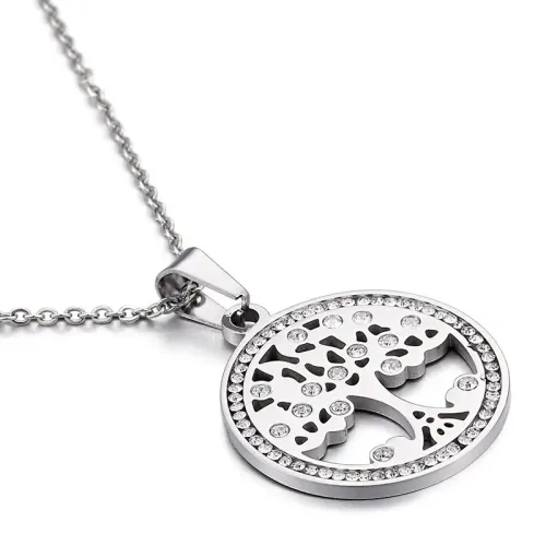 NTM3038 Stainless Steel Hollow Tree Leaf Pendant Necklace Earrings Set Nature Inspired Jewelry