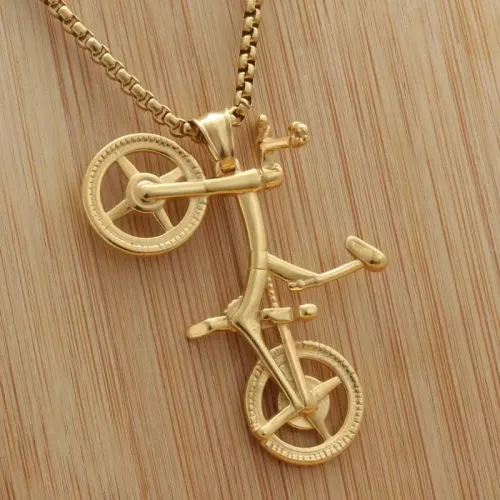 NTM1924 Bicycle Pendant Necklace Punk Stainless Steel Bike Charm for Women