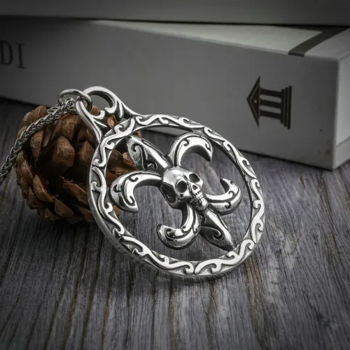NTM2355 Men's Stainless Steel Dog Tag Necklace Hollow Carved Pattern Pendant for Men