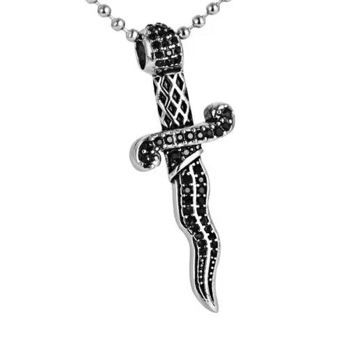 NTM2114 Snake Sword Pendant Necklace Punk Black Diamond Stainless Steel Cross Sword Charm