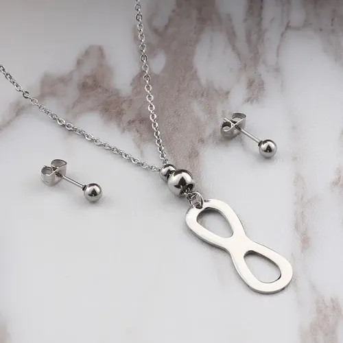 NTM2439 Infinity Symbol Stainless Steel Jewelry Set Women's Necklace + Earrings Combo