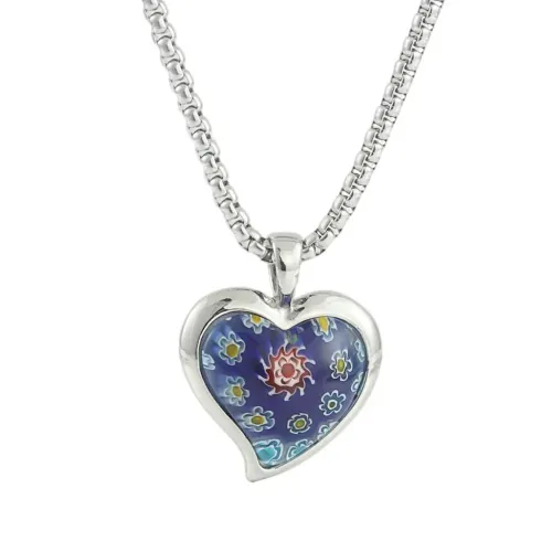 NTM1497 Heart Shaped Flower Pendant Punk Necklace Stainless Steel Liu Li Gemstone Charm
