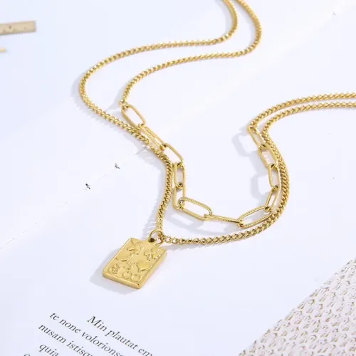 NTM2723 18K Gold Plated Double Layered Stainless Steel Necklace for Women Sweater Chain