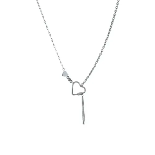 NTM3629 Stainless Steel Tassel Heart Pendant Bead Chain Necklace for Women Clavicle Chain Jewelry