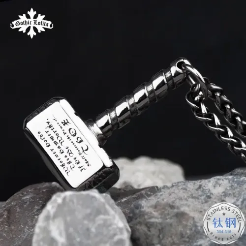 NTM3303 Thor's Hammer Pendant Necklace Stainless Steel Long Hip Hop Sweater Chain