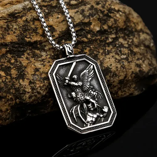 NTM960 Men's Guardian Angel Stainless Steel Necklace Punk Pendant Jewelry