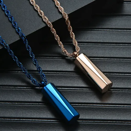 NTM1256 Men's Diamond Facet Stainless Steel Cylinder Pendant Modern Geometric Necklace