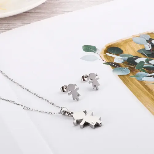 NTM2604 Stainless Steel Girl's Necklace and Earrings Set Chic Women's Accessories