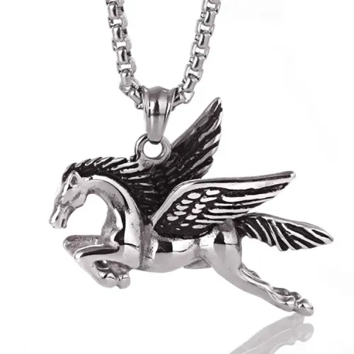 NTM2229 Pegasus Pendant Punk Necklace Stainless Steel Zodiac Horse Success Tag