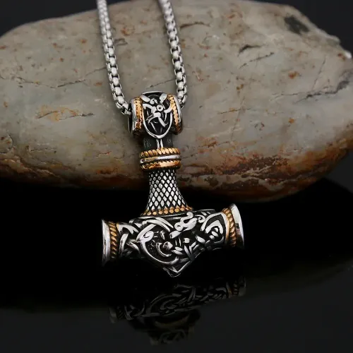 NTM996 Viking Odin Amulet Pendant Necklace Stainless Steel Embossed Jewelry