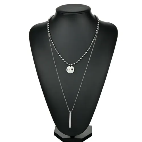 NTM3717 Double Layered LONE Circle Pendant Stainless Steel Necklace Modern Jewelry