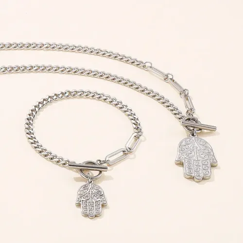 NTM2980 Stainless Steel OT Clasp Necklace Bracelet Set for Girls Chic Collarbone Jewelry
